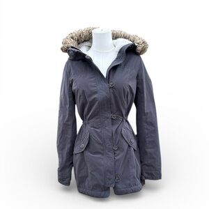 Hollister Charcoal Utility Jacket with Faux Fur Hood